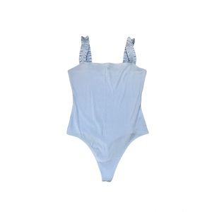 Aritzia Light Blue Ruffle Strap Ribbed One-Piece Bodysuit